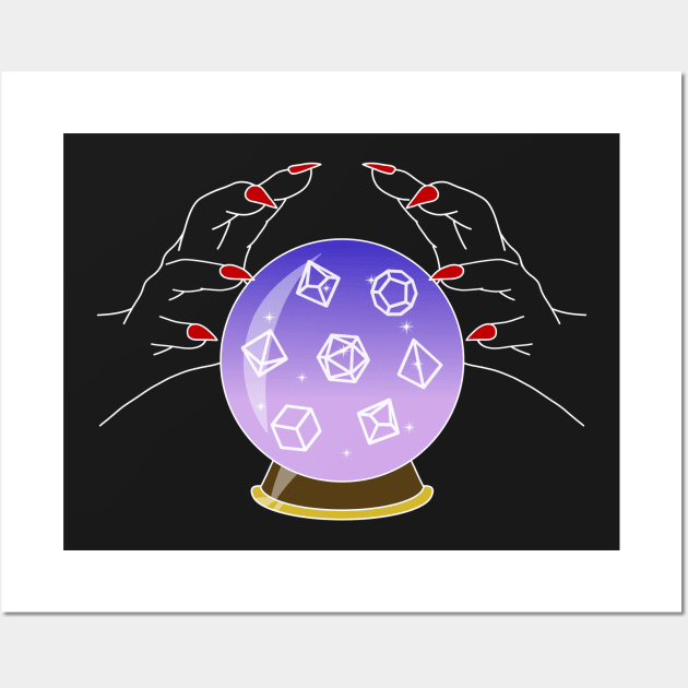 Roll for Your Fate - Polyhedral Dice Crystal Ball White Line Art Wall Art by GenAumonier